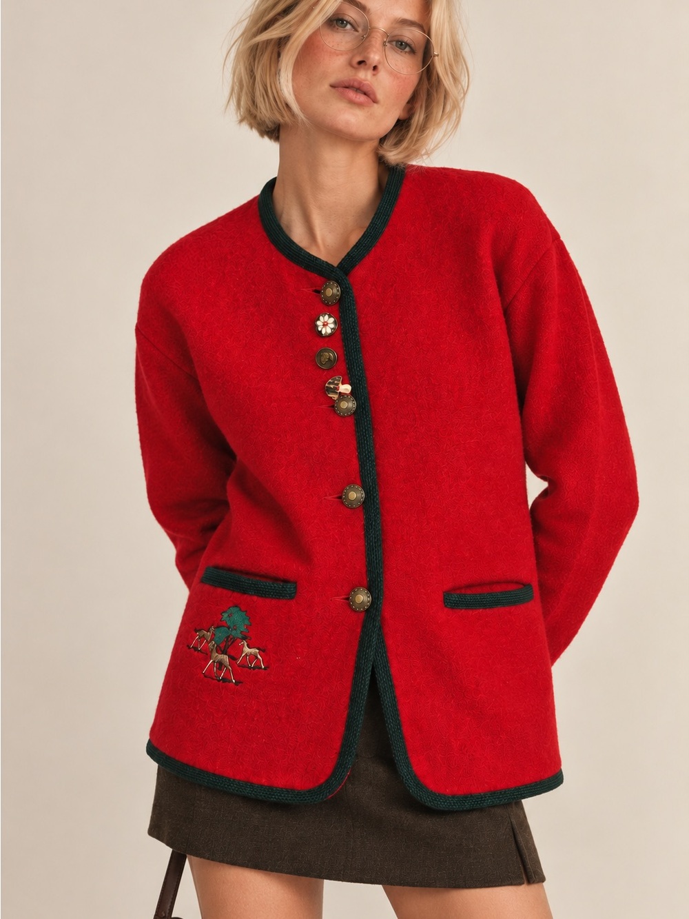 Vintage Geiger Austria 100% Wool Boiled cardigan Jacket Equestrian Embroidery